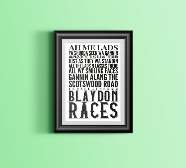 The Blaydon Races Geordie Print A5, A4, A3 A2 or A1 Sizes