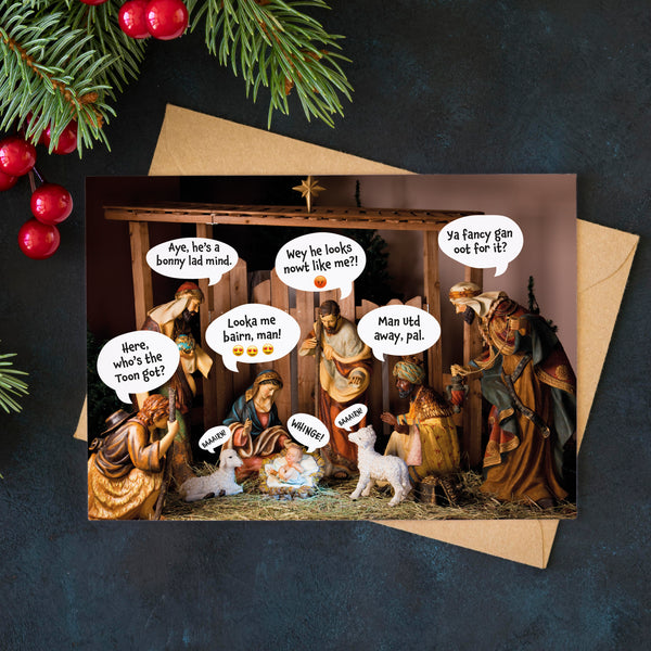 Geordie Nativity Scene Christmas Card