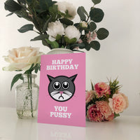 HAPPY BIRTHDAY YOU PUSSY Illustration Name Calling Card Blunt Cards