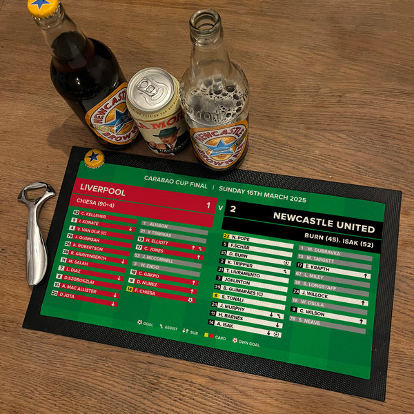 Liverpool 1 - 2 Newcastle League Cup Winners Score NUFC Geordie Bar Mat