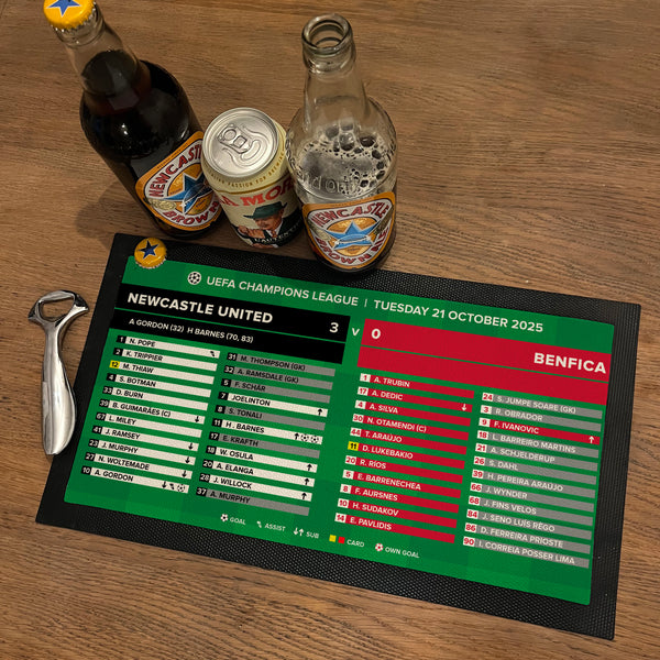 Newcastle 3 - 0 Benfica Champions League Score NUFC Geordie Bar Mat