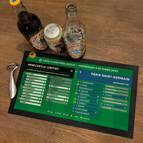 Newcastle 4 - 1 Paris SG Champions League Score NUFC Geordie Bar Mat