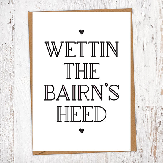 Wettin the Bairn's Heed Geordie Christening Card in Pink