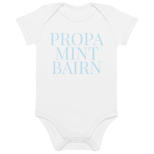 Propa Mint Bairn Blue Geordie Organic Cotton Baby Grow