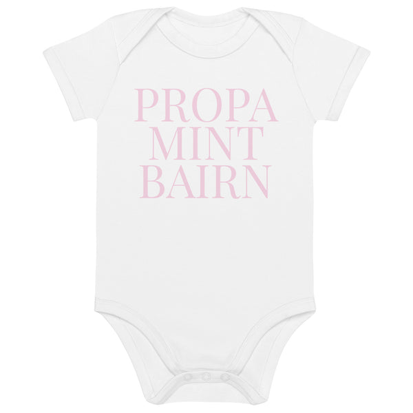 Propa Mint Bairn Pink Geordie Organic Cotton Baby Grow
